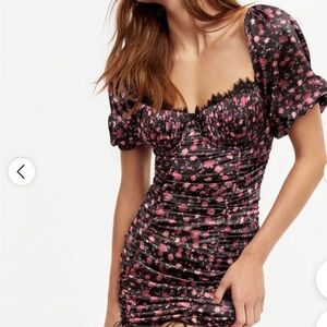 For Love And Lemons Black and Pink Floral Mini Dress